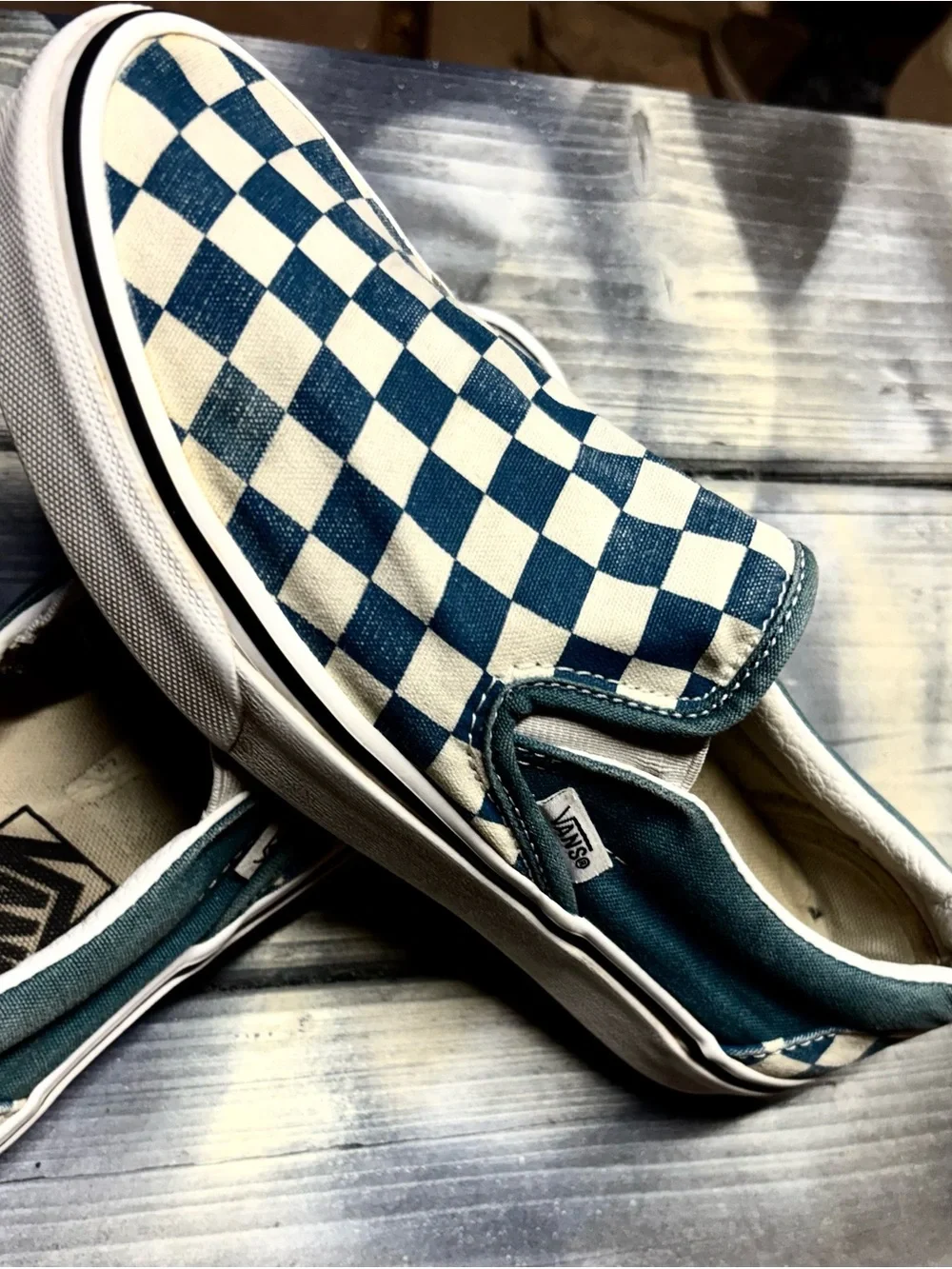 Vans white and blue checkerboard slip-on sneakers #checkerboard Womens 6.5